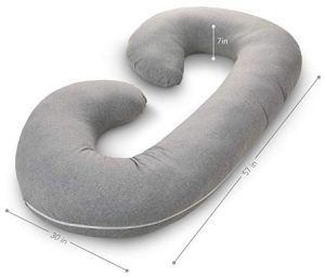 PharMeDoc Pregnancy Pillow with Jersey Cover, C Shaped Full Body Pillow - Available in Grey, Blue, Pink, Mint Green