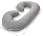 PharMeDoc Pregnancy Pillow with Jersey Cover, C Shaped Full Body Pillow Grey - Includes Travel Bag